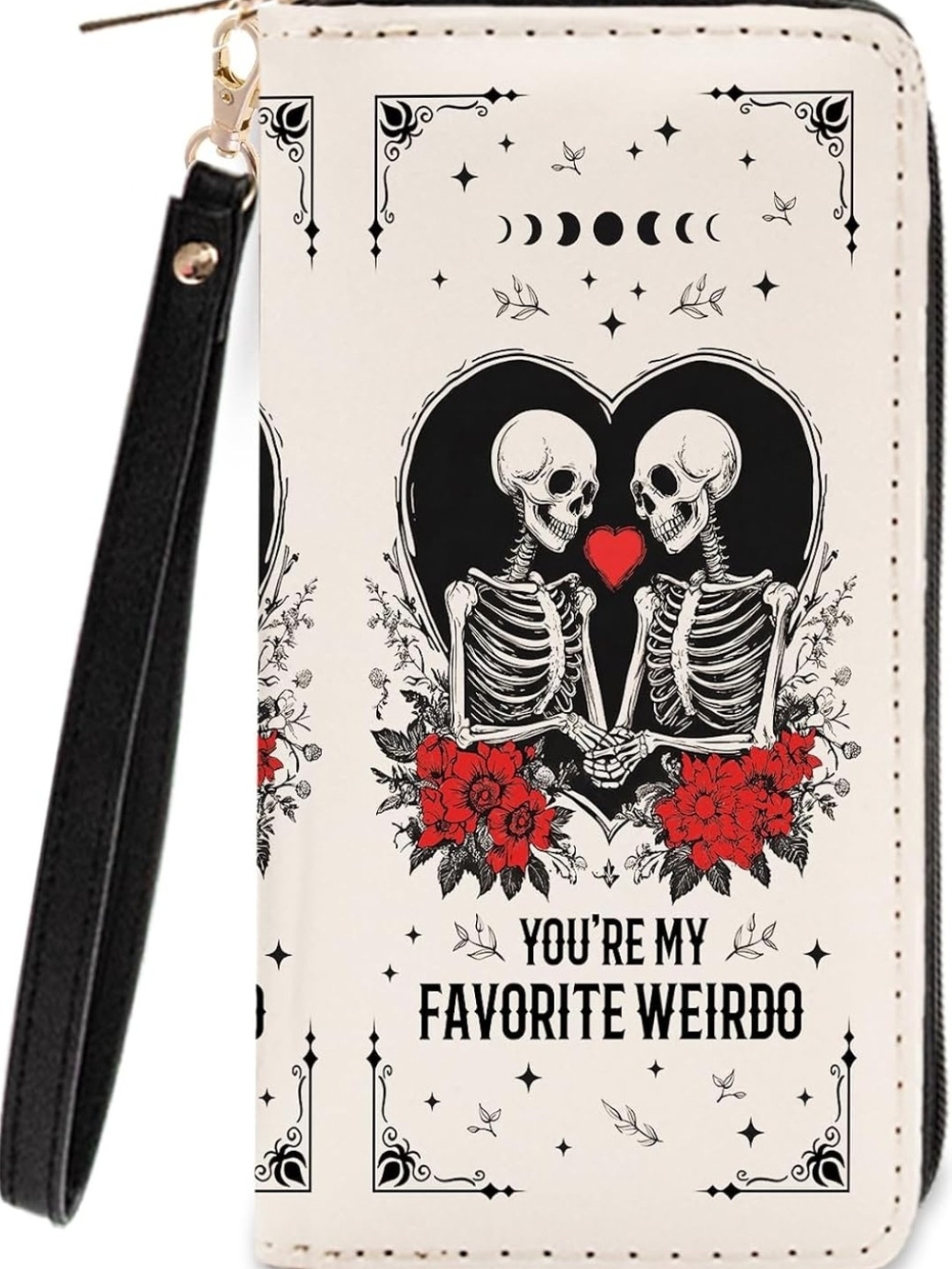 Wallet Phone Case - White Skeleton Heart Design